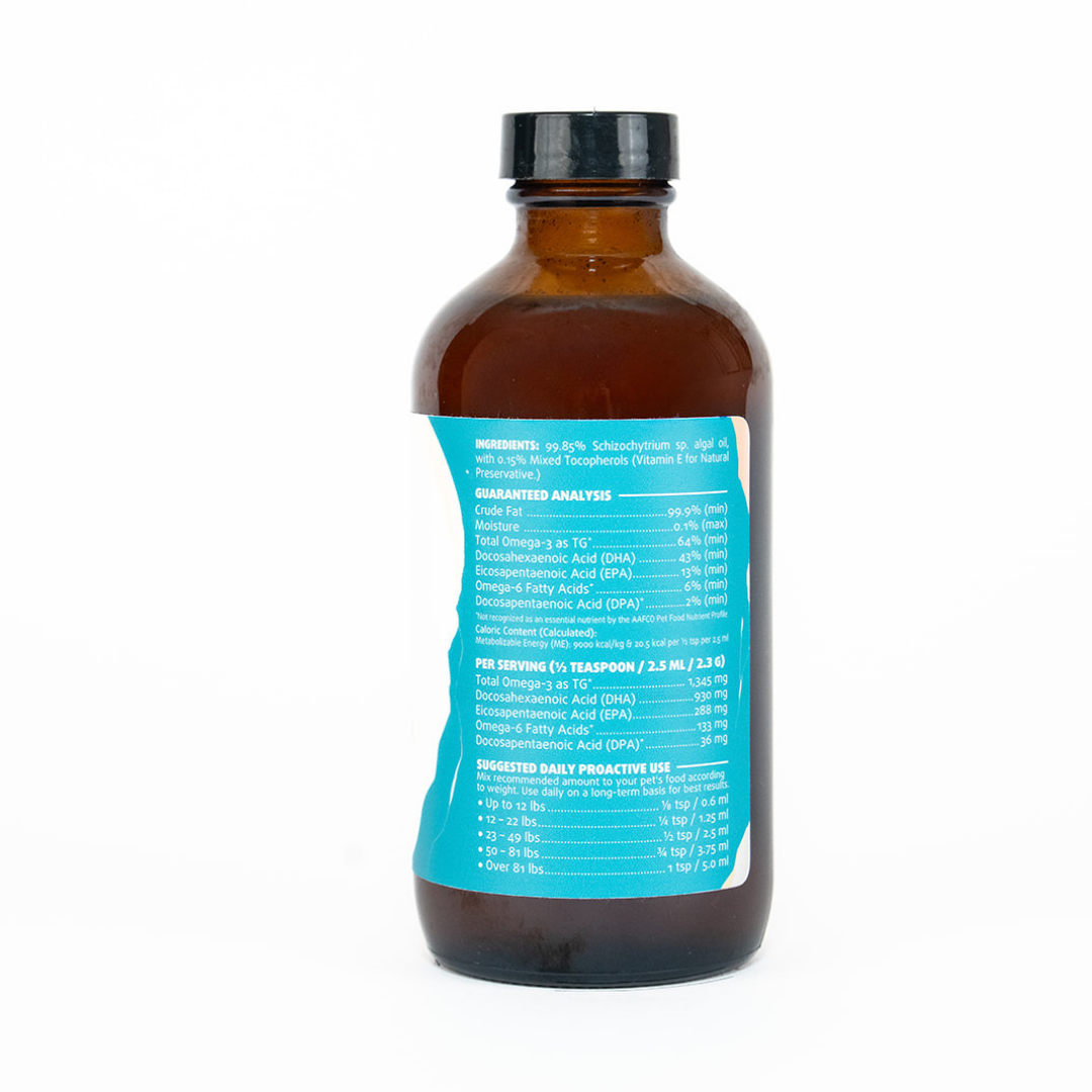 Algal Omega-3 Plant-Based Oil | 8floz Glass Bottle for Dogs + Cats
