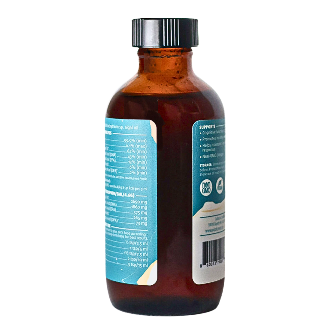 Algal Omega-3 Plant-Based Oil Topper | 4floz Glass Bottle for Dogs + Cats