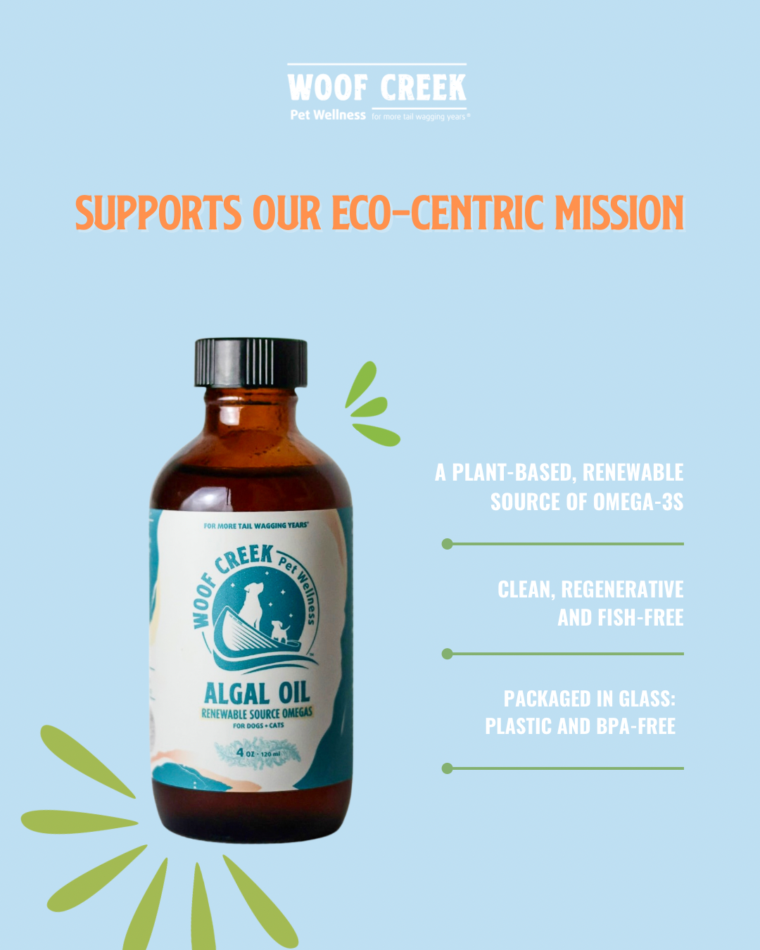 Algal Omega-3 Plant-Based Oil | 8floz Glass Bottle for Dogs + Cats